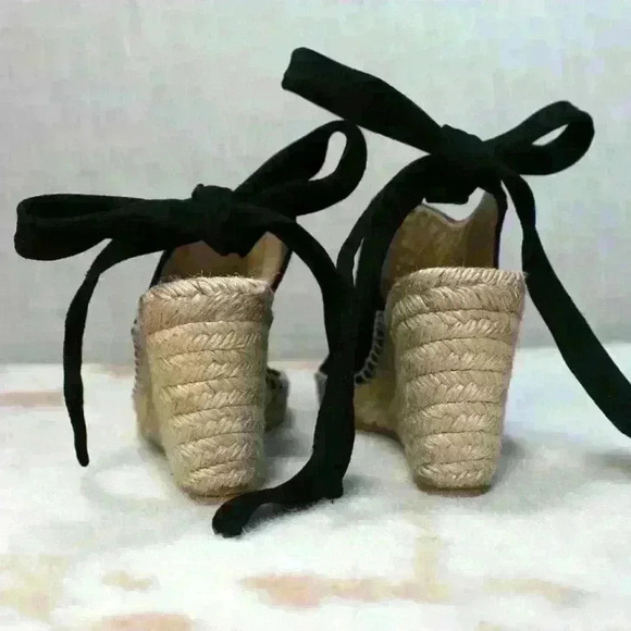 Etienne Aigner Espadrille Lace Up Ankle Strap Black Suede Open Toe Sandal 6 - Picture 2 of 13